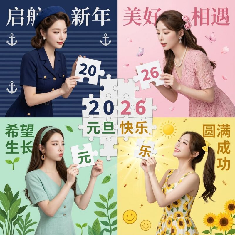 2026新年提示词 四角拼图完成2026祝福 Gemini Nano Banana提示词-创世AI